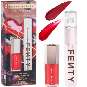 "FENTY BEAUTY Paint It Red Lip Set with Stunna Lip Paint and Gloss Bomb in Ruby Milk."
