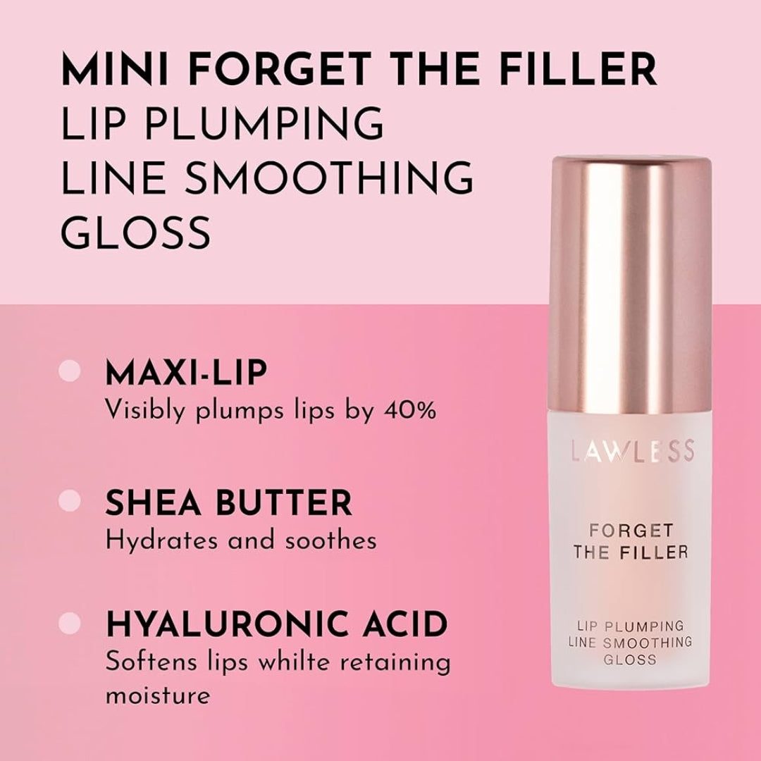 "LAWLESS Mini Forget The Filler Lip Plumper Gloss in a sleek 1.7 mL travel size."